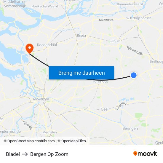 Bladel to Bergen Op Zoom map