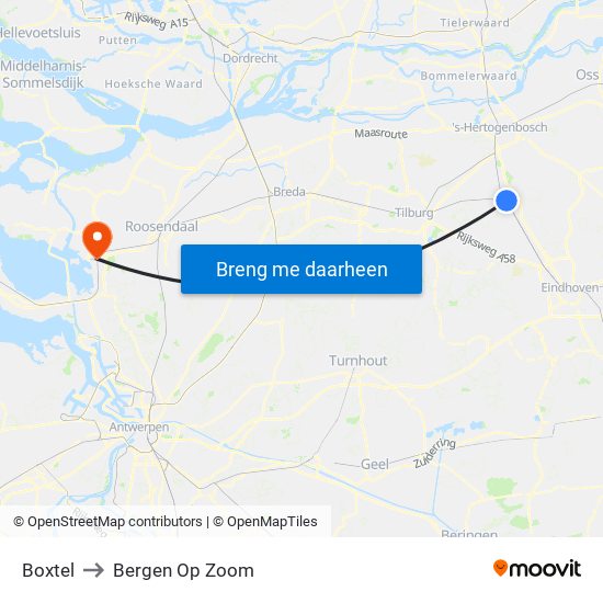 Boxtel to Bergen Op Zoom map