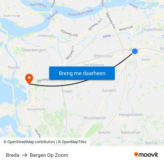 Breda to Bergen Op Zoom map
