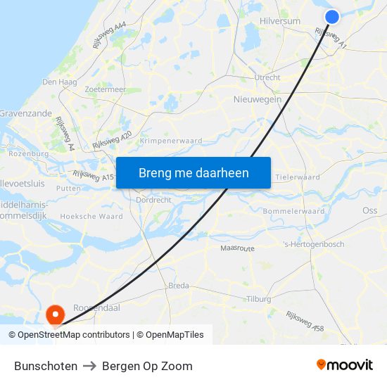 Bunschoten to Bergen Op Zoom map