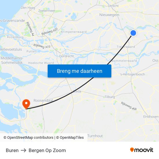 Buren to Bergen Op Zoom map