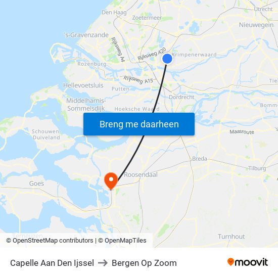 Capelle Aan Den Ijssel to Bergen Op Zoom map