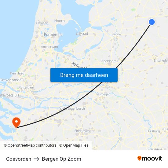 Coevorden to Bergen Op Zoom map