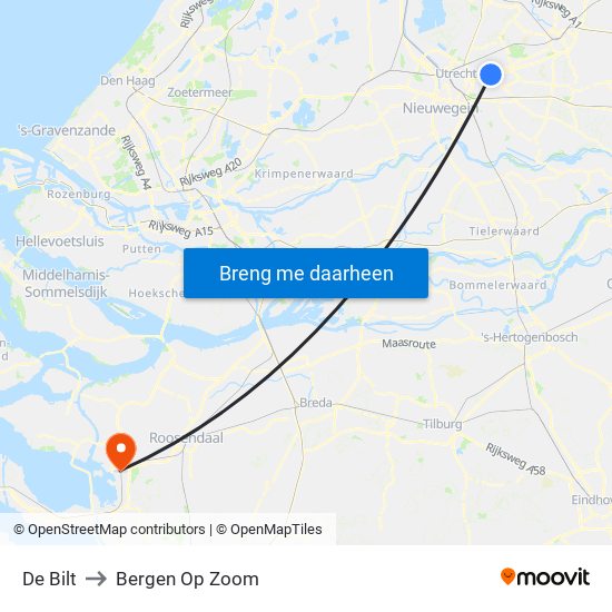 De Bilt to Bergen Op Zoom map