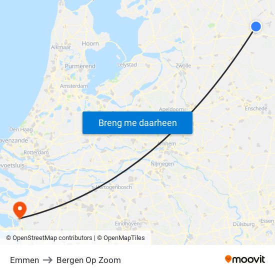Emmen to Bergen Op Zoom map