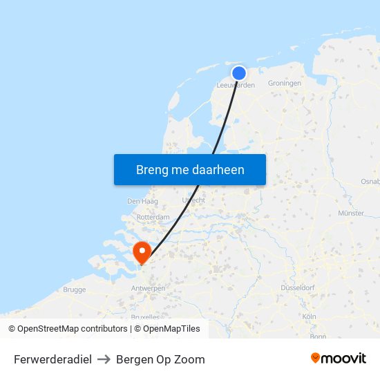 Ferwerderadiel to Bergen Op Zoom map