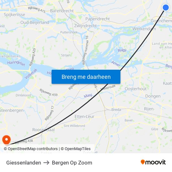 Giessenlanden to Bergen Op Zoom map