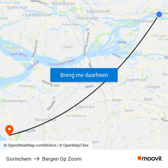Gorinchem to Bergen Op Zoom map