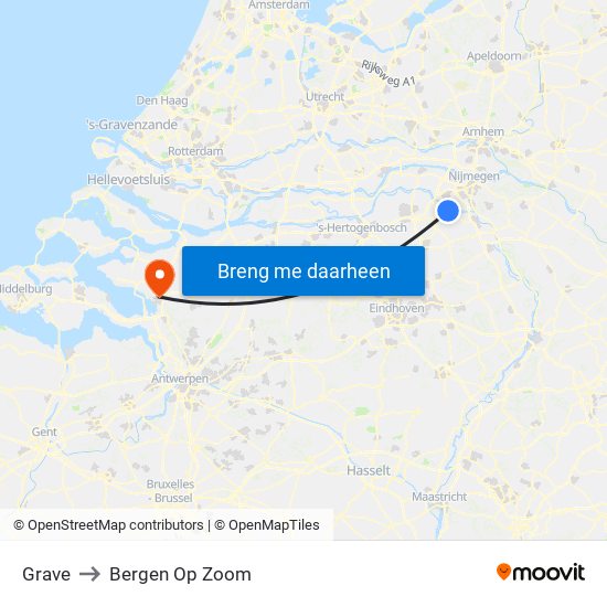Grave to Bergen Op Zoom map