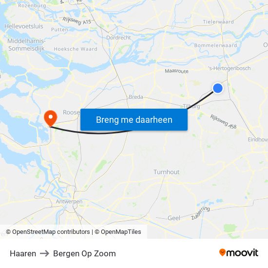 Haaren to Bergen Op Zoom map