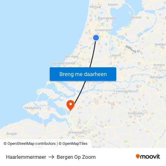 Haarlemmermeer to Bergen Op Zoom map