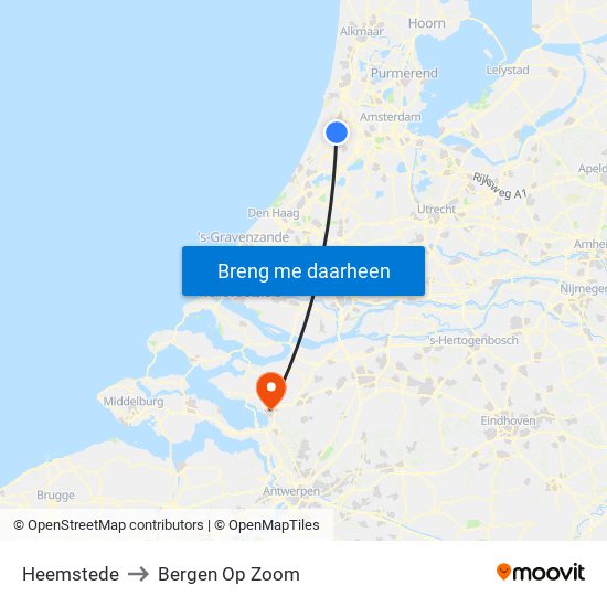 Heemstede to Bergen Op Zoom map