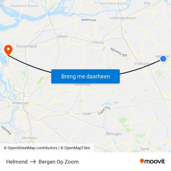 Helmond to Bergen Op Zoom map