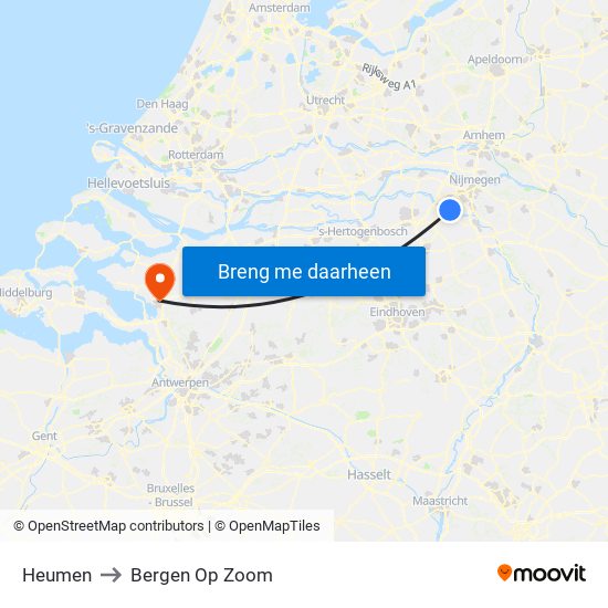 Heumen to Bergen Op Zoom map