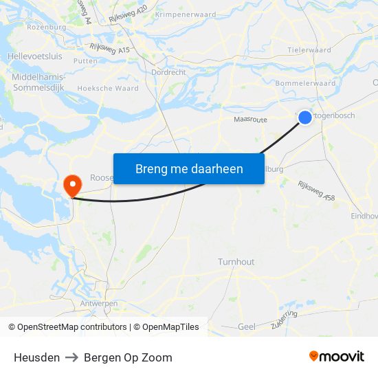 Heusden to Bergen Op Zoom map