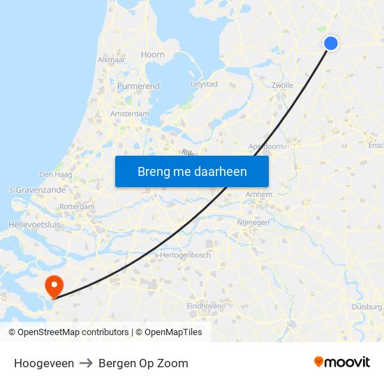 Hoogeveen to Bergen Op Zoom map