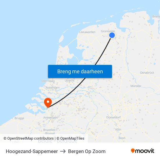 Hoogezand-Sappemeer to Bergen Op Zoom map