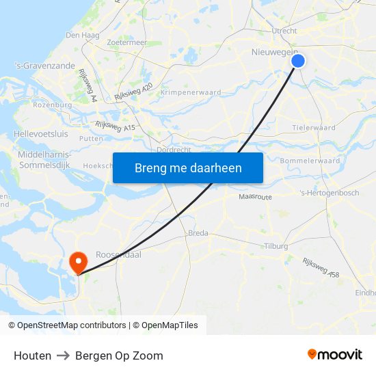 Houten to Bergen Op Zoom map