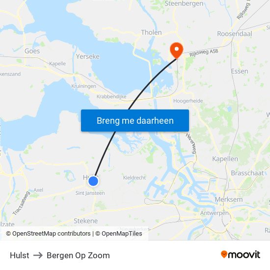 Hulst to Bergen Op Zoom map