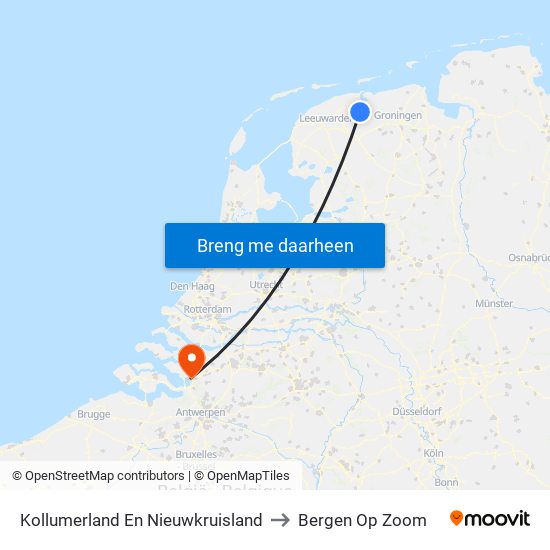 Kollumerland En Nieuwkruisland to Bergen Op Zoom map