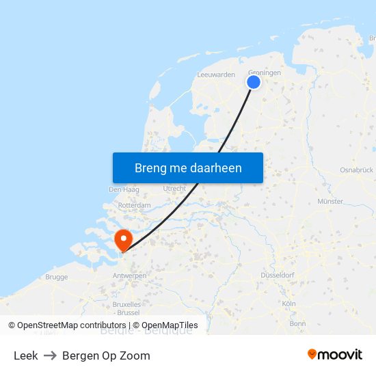 Leek to Bergen Op Zoom map
