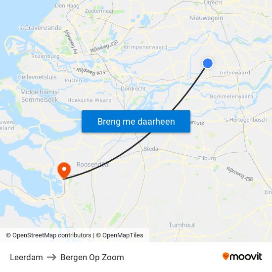 Leerdam to Bergen Op Zoom map
