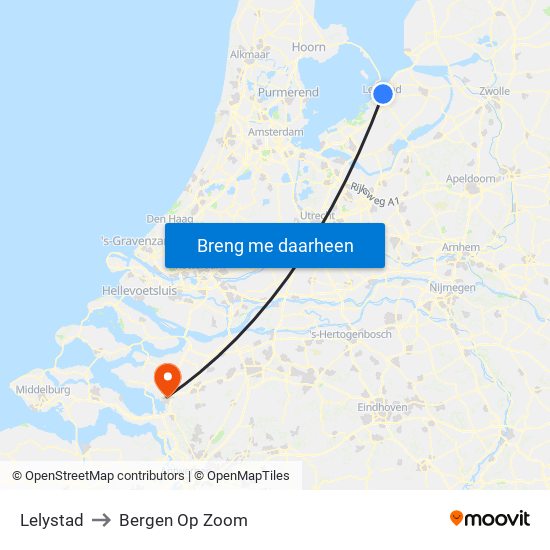 Lelystad to Bergen Op Zoom map