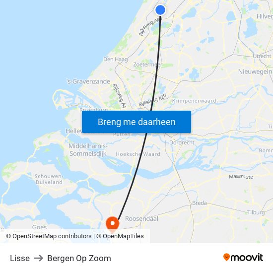 Lisse to Bergen Op Zoom map