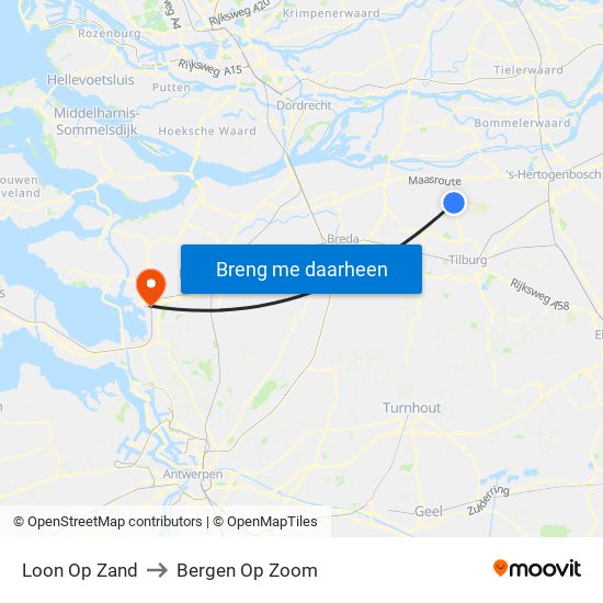 Loon Op Zand to Bergen Op Zoom map