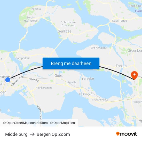 Middelburg to Bergen Op Zoom map