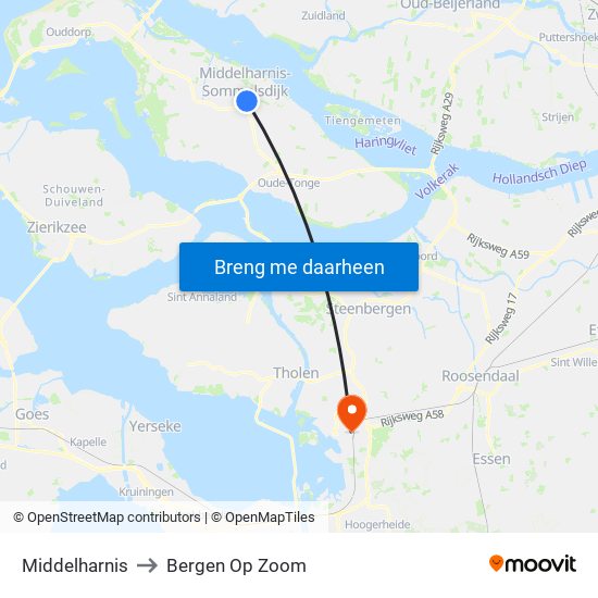 Middelharnis to Bergen Op Zoom map