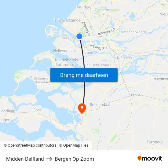 Midden-Delfland to Bergen Op Zoom map