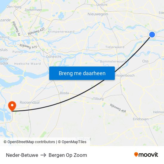Neder-Betuwe to Bergen Op Zoom map