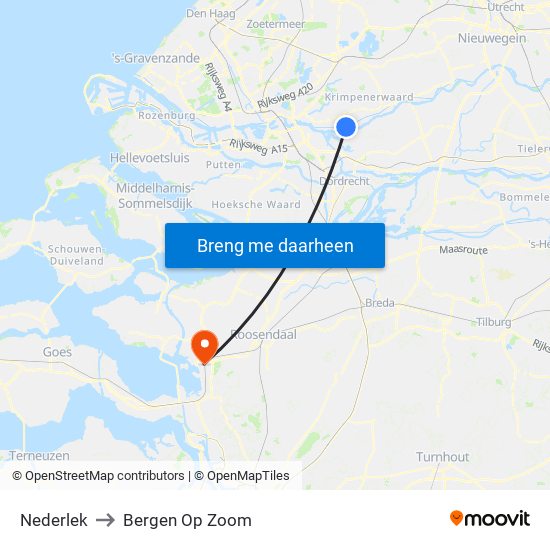 Nederlek to Bergen Op Zoom map