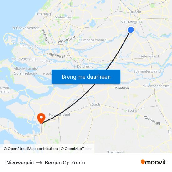 Nieuwegein to Bergen Op Zoom map