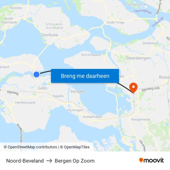 Noord-Beveland to Bergen Op Zoom map