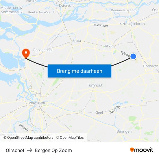 Oirschot to Bergen Op Zoom map