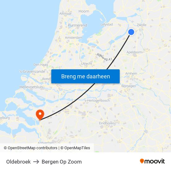 Oldebroek to Bergen Op Zoom map