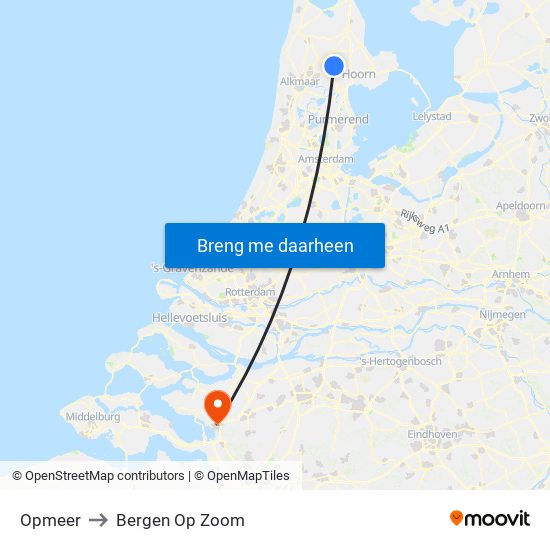 Opmeer to Bergen Op Zoom map