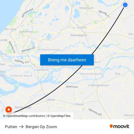 Putten to Bergen Op Zoom map