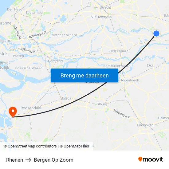 Rhenen to Bergen Op Zoom map