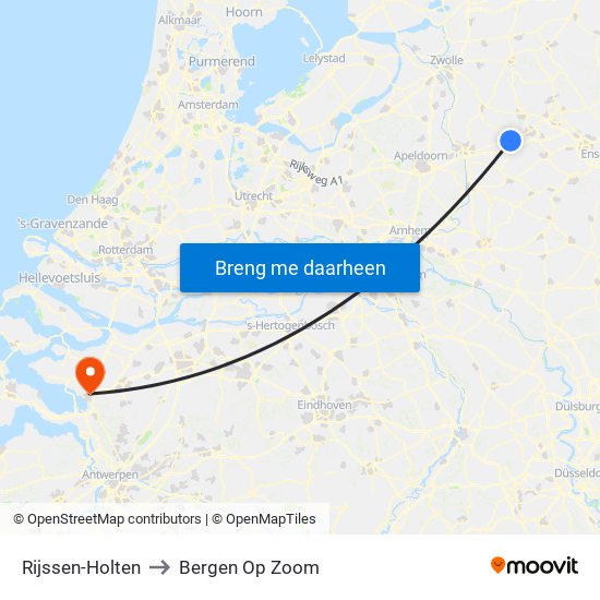 Rijssen-Holten to Bergen Op Zoom map