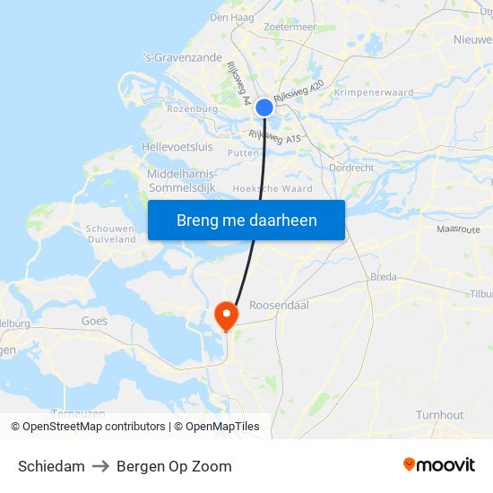 Schiedam to Bergen Op Zoom map