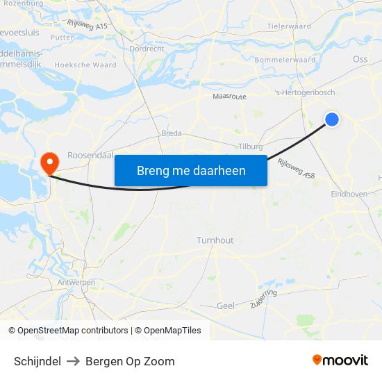Schijndel to Bergen Op Zoom map