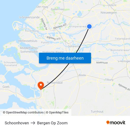 Schoonhoven to Bergen Op Zoom map