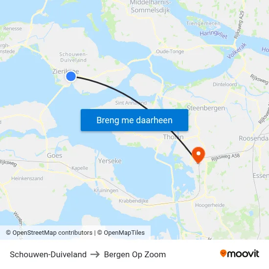 Schouwen-Duiveland to Bergen Op Zoom map