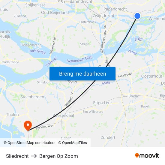 Sliedrecht to Bergen Op Zoom map