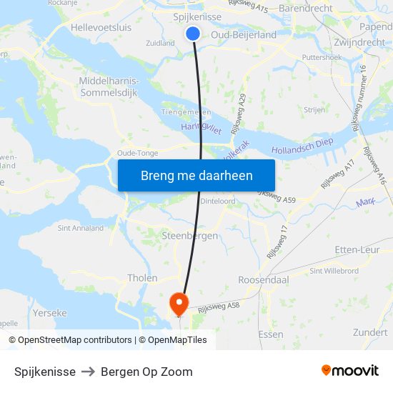 Spijkenisse to Bergen Op Zoom map