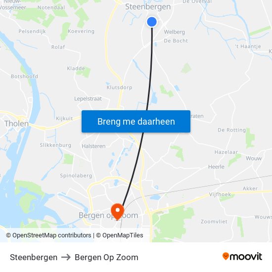 Steenbergen to Bergen Op Zoom map