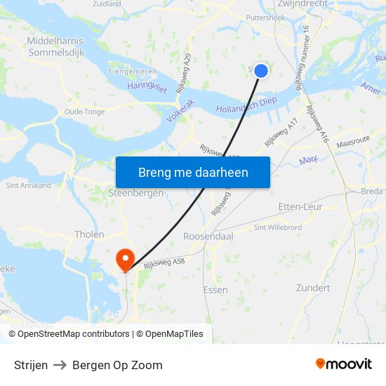 Strijen to Bergen Op Zoom map